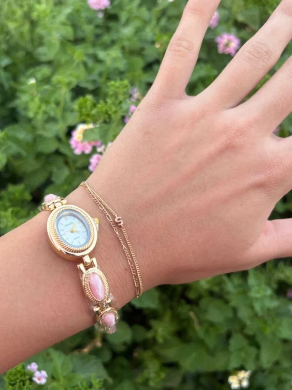 Cute Gold Pastel Pink Dial Watch Preppy Y2K OS